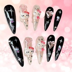 SOLD 🚫 Kawaii Black & Pink Hello Kitty Press-Ons